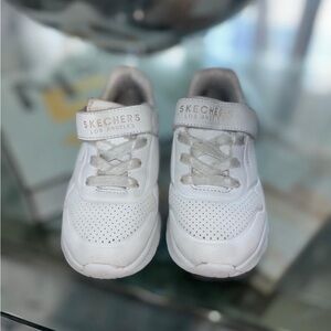 Skechers Kids White and Silver Sneakers